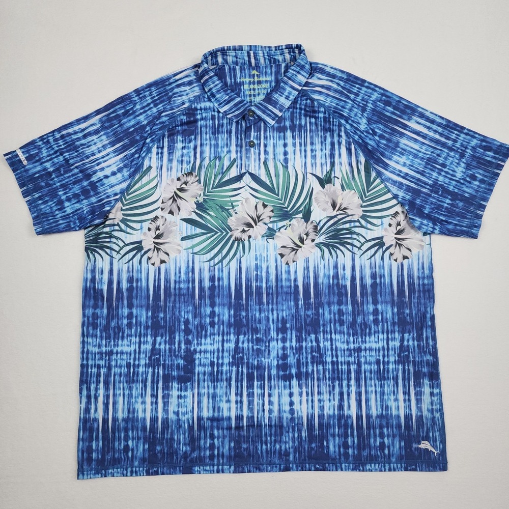 Tommy Bahama Polo Shirt Mens 3XL Blue IslandZone Tidepool Royale Floral UPF 30